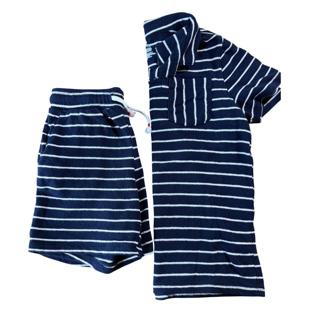 Cat & Jack Boys Navy White Striped Terry Cloth Polo Shirt and Short Set Size M 8